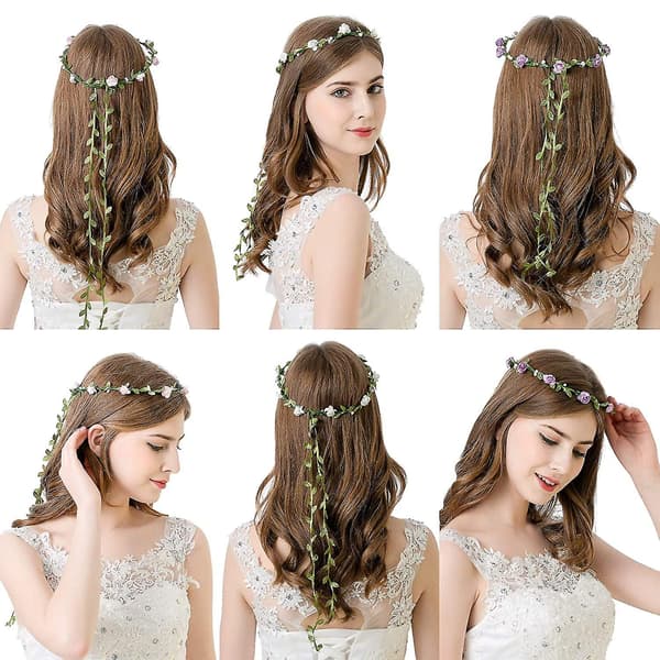 Boho Stil Brude Tiara Blomsterkrans Tiara Hodebånd (hvit) 2 stk bd