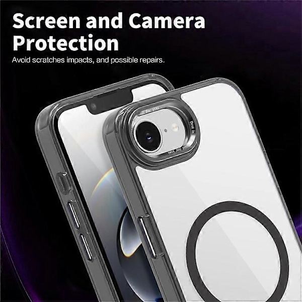 Kompatibelt deksel for iPhone 16e TPU+PC Transparent Magnetisk Telefondeksel Black