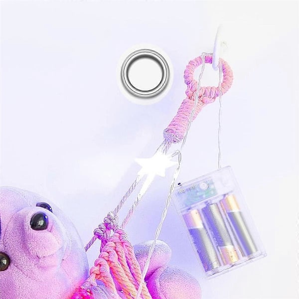 Gosedjur Hängmatta med Lampa Väggmonterad - Hängmatta Gosedjur Nät Leksaksförvaring Boho Makramé Leksak - Rosa