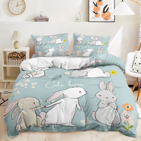Tegneserie Kanin 3D-Printet Sengesett Dynetrekk Dynetrekk Putetrekk Barnegave Farge 2 AU DOUBLE 180x210cm