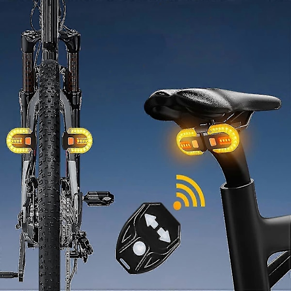 Cykelbaglygte med blinklys og bremselys, trådløs fjernbetjening, USB genopladelig sikkerhedsadvarsels cykellygte, passer på en
