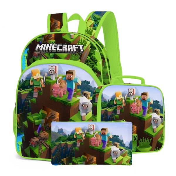 3 stk/sett Minecraft Game Kids Back to School gaveryggsekk+lunsjpose+blyantveske Picture color 16 Inches