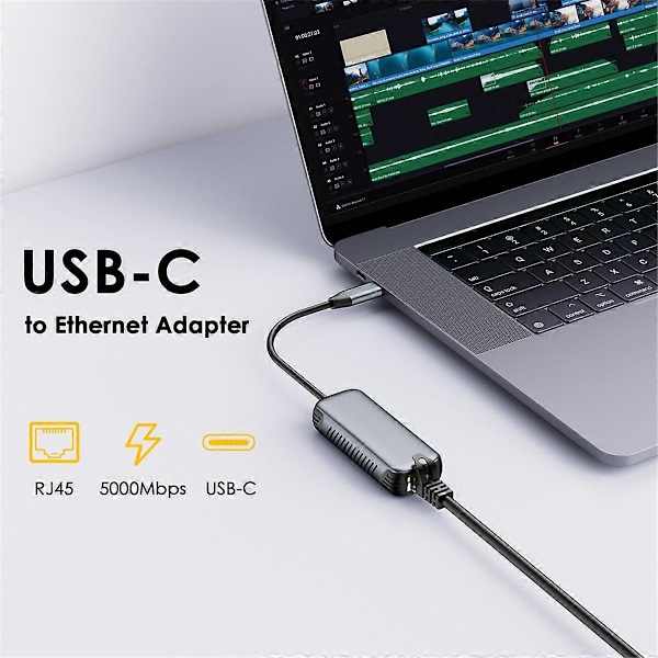 USB C til 5Gbps Ethernet Adapter Driver-Fri RJ45 Gigabit Ethernet Nettverksadapter for Laptop 10/11 O