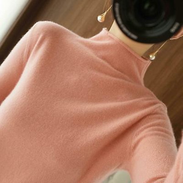 Poolokaulus Naisten Neule Lämmin Syksy Talvi Yhtenäinen Korealainen Joustava Slim Lady Neulepuserot Kashmir Neulepusero Femme Basic Neuleet Pink L