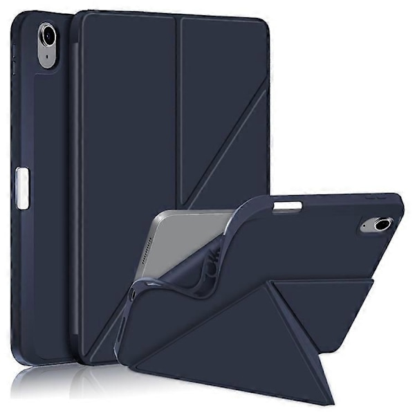 Kompatibel med iPad 10.9 (2022) / iPad 10. generation Origami Stand PU Læder Tablet Case Auto Vågn/Sov Pen Slot Beskyttelsescover DarkBlue