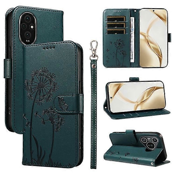 Kompatibelt lærveske-lommebok telefondeksel med løvetannmønster for Honor 200 5G Blue