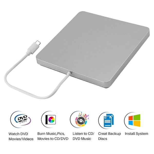Ekstern DVD-brænder Type-C Optisk Disk Drev Slank Slot-in CD/DVD +/- RW Brænder USB C til /Wi
