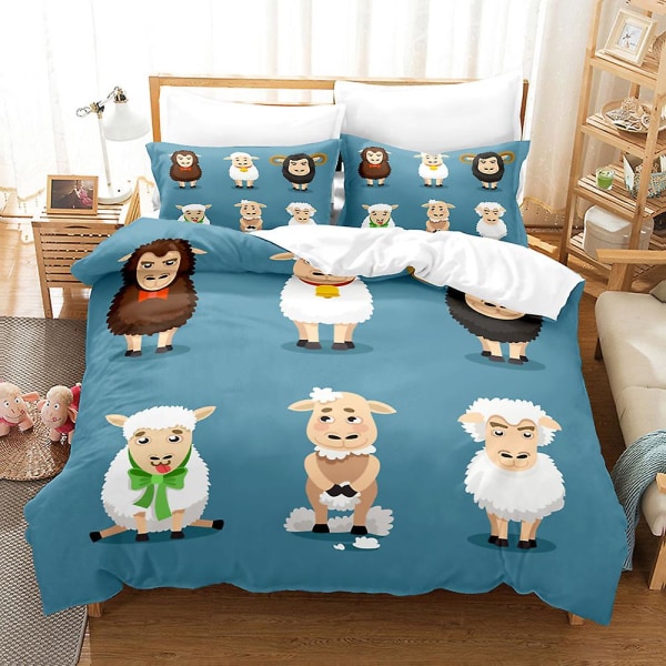 C15 Sarjakuva Lammas 3D-Painettu Vuodevaatesetti Pussilakana Peittopäällinen Tyynyliina Lasten Lahja AU single 140x210cm