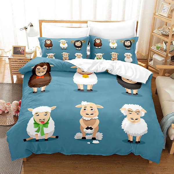 C15 Sarjakuva Lammas 3D-Painettu Vuodevaatesetti Pussilakana Peittopäällinen Tyynyliina Lasten Lahja US QUEEN 228x228cm