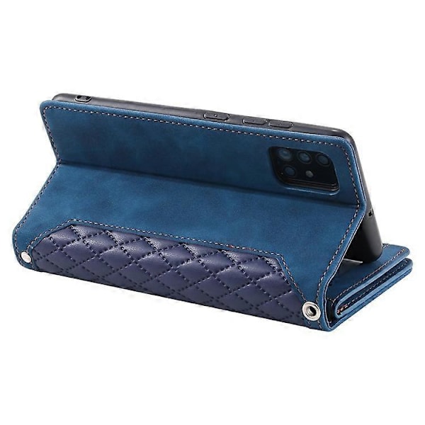 005 Style Kompatibel til Samsung Galaxy A51 4G SM-A515, Rhombus Tekstur Wallet Style PU Læder Telefon Cover Lynlåslomme Stand Fea Blue