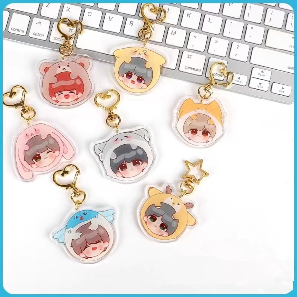 Egendefinert personlig tegneserie akryl nøkkelring Egendefinert Anime Transparent Cat Hund ID nøkkelring gavepose Clear Keychain 8 cm