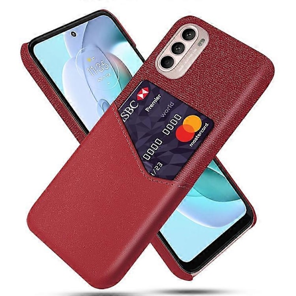 Kortholder Design Stof + PC + PU Læder Bagcover Stødsikkert Etui Kompatibelt til Motorola Moto G31 / G41 Red