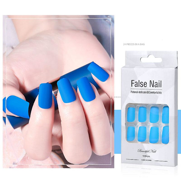 24 stk. Falske firkantede negle, selvlysende neon fluorescens ballerina tryk-på-negle falske spidser kunstige finger fest manicure til kvinder og piger