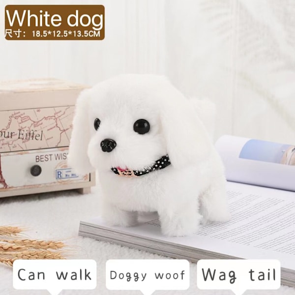 Smart Gående Elektrisk Plyschleksak Teddy Robot Hund Leksak Valp Plysch Julklapp Labrador White