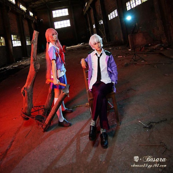 Naisten/tyttöjen The Future Diary Yuno Gasai Cosplay -asu Mirai Nikki toppi hame univormu mekko asu Costume L