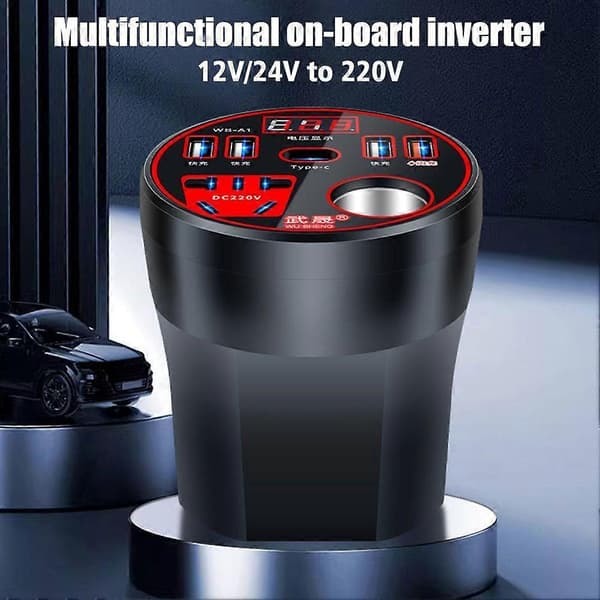 Digital bilstrøminverter 200W multifunktionel indbygget inverter Red Digital display