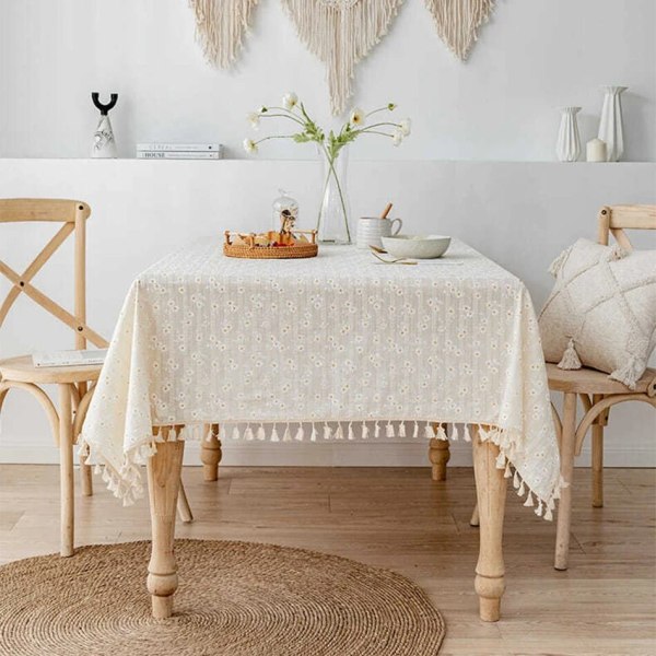 Koreansk Stil Lille Tusindfryd Bomuld Blomstret Dug, Te Bord Dekoration, Rektangulær Borddækning Til Køkken Bryllup Spisestue Golden Daisy 140x220cm