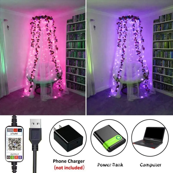 Smart RGB Julelys Fe-lyskæde APP Bluetooth Kontrol Vandtæt USB Kobbertråd Lys 16 Farver Nytårsdekoration 5M 50LED