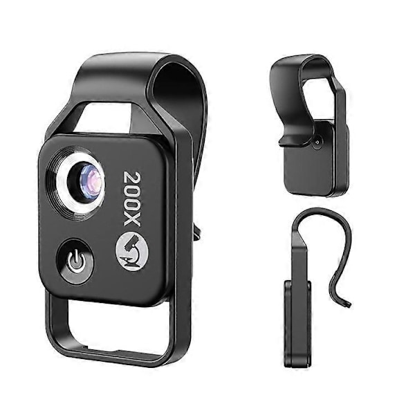 APEXEL APL-MS002CWH 200X Mobiltelefon HD CPL Makroobjektiv Mikroskop med LED-lys Black
