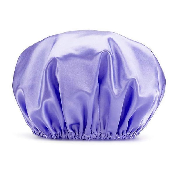 2 STK Dusjhette Badehette Vanntett Dusjhette Elastisk Vanntett Dusjhetter for Damer Spa Salong Lilla+Mørkeblå