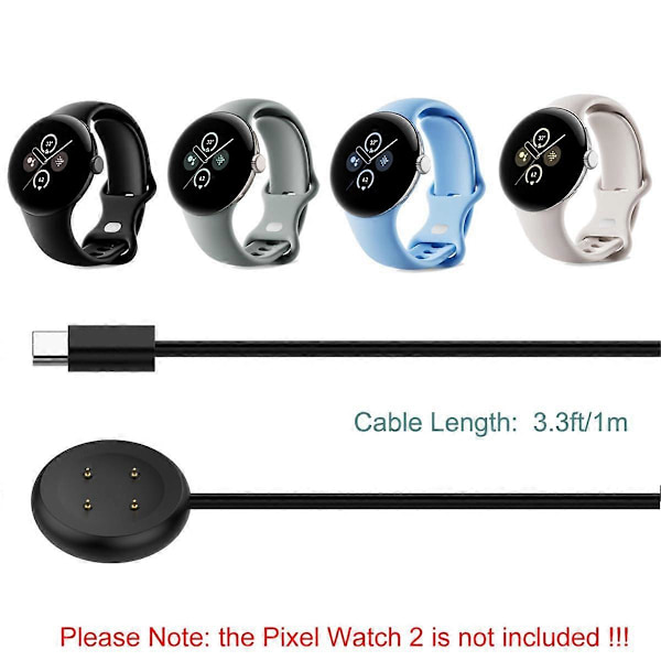 Type-C -latauskaapeli Pixel Watch 2:lle, magneettinen latauskaapeli Pixel Watch 2 -älykellolle, musta