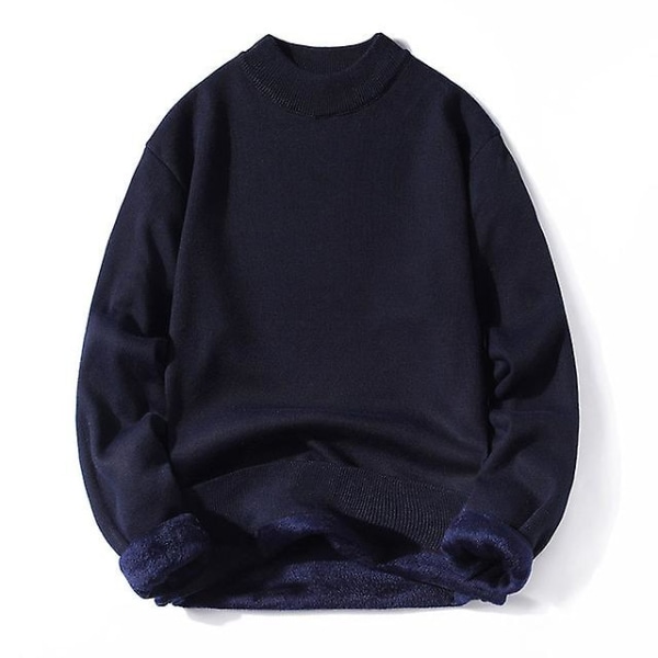 Vinter Herre Fleece Turtleneck Genser Menn 2022 Ny Casual Strikket Tykk Genser Mannlig Merke Høst Cashmere O-hals Herre Topper Dark Blue O-Neck L (54-63KG)