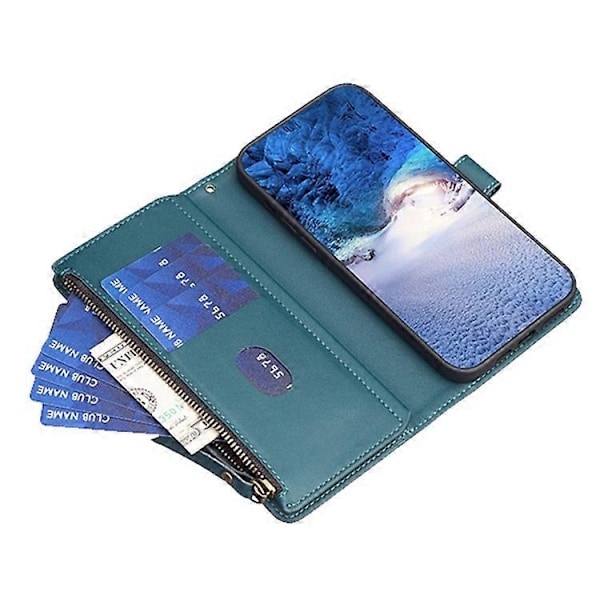 BF Style-19 Kompatibelt För Oppo A74 / A93 / A54 5G Ficka med Dragkedja PU Läder Telefonfodral Plånbok Ställ Skydd Green