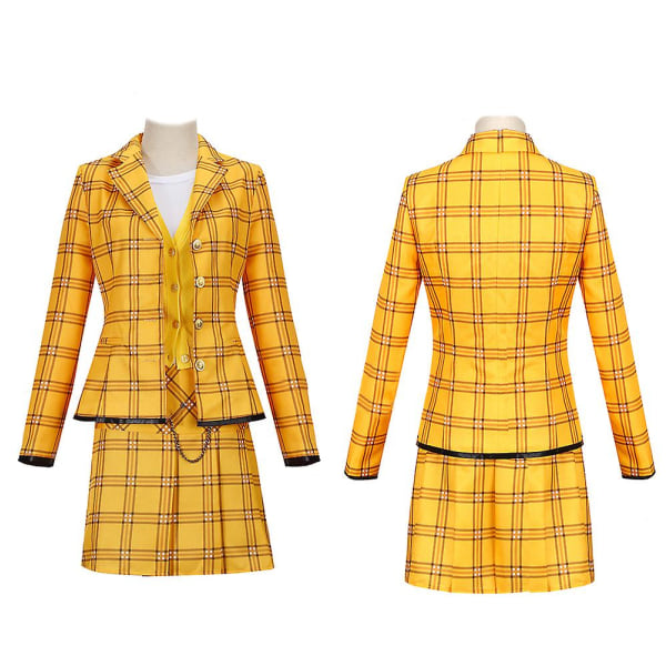 Damkostym Vintage Fancy Girl Gul Rutig Tartan Outfit 90-tals Skolflicka Kostym XS