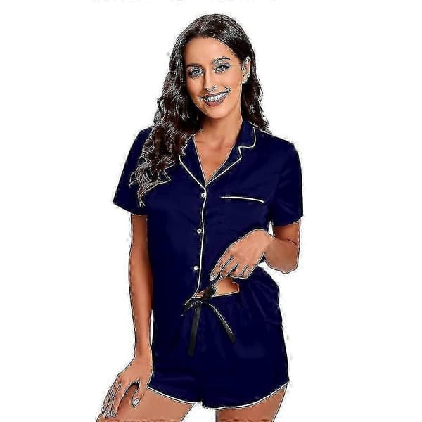 Sommerpyjamas for kvinner, pyjamasett i silkesateng for kvinner Blue M
