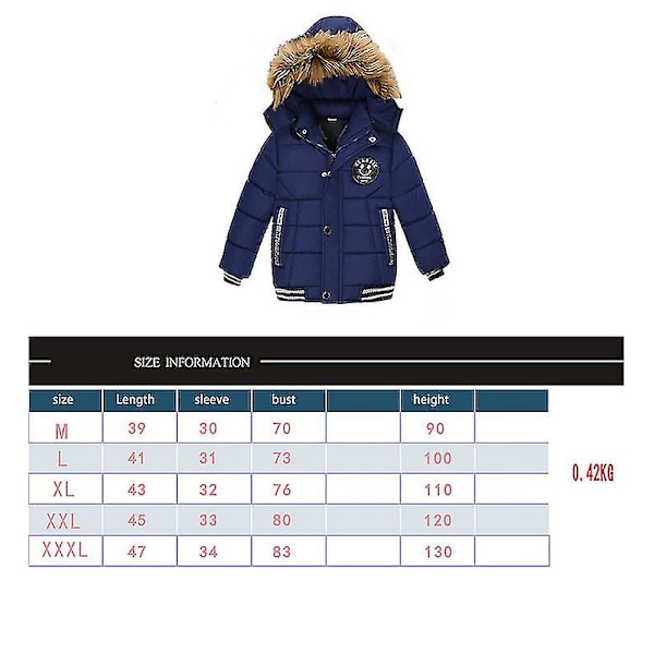Hettejakke for barn Vinter Bomullsjakker Fuskepelskrage Overfrakker Blue 110cm