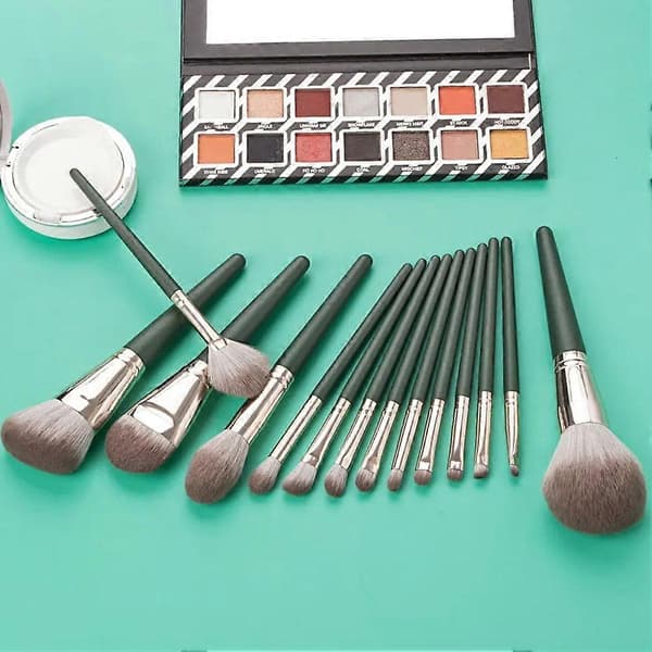 14 stk. make-up børstesæt sølvgrøn - øjenskygge foundation blending Silver
