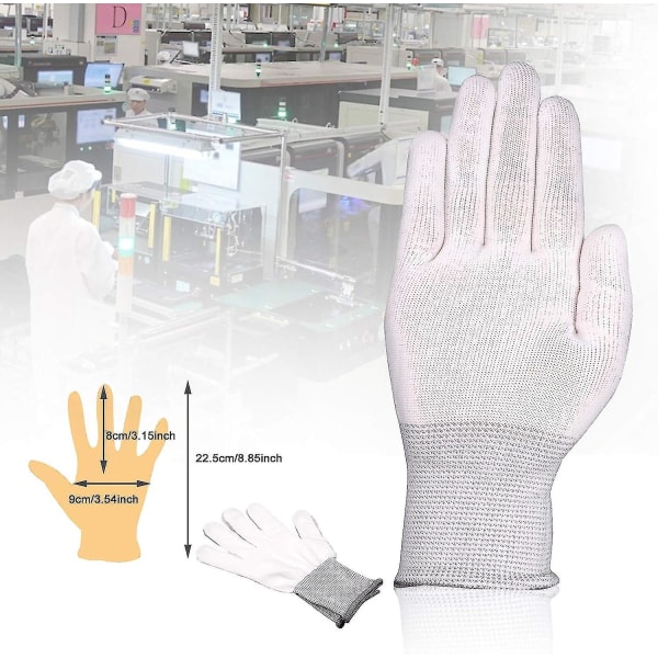 6 par vita arbetshandskar i nylon , sömlösa, halkfria handskar, bekväma att bära, idealiska för reparationer, fordonsindustri, bilservice, verkstad