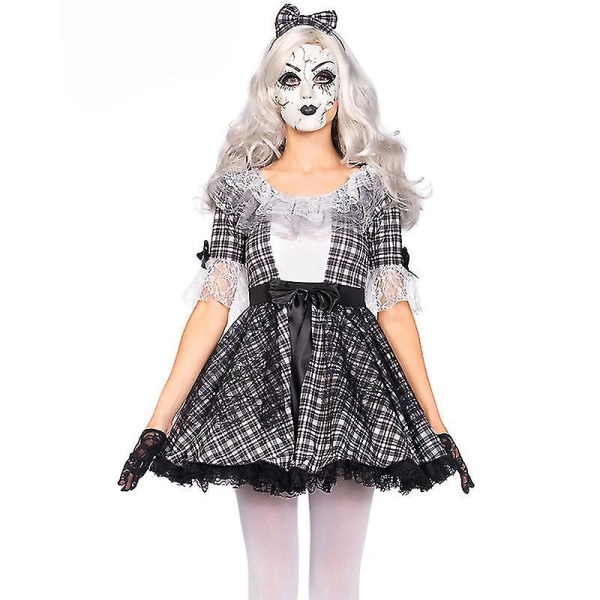 Halloween Kjoler Dame Farverig Skør Ond Klovn Kostume Voodoo Dukke Zombie Outfit Cosplay Karneval Halloween Fancy Festkjole Høj Kvalitet White