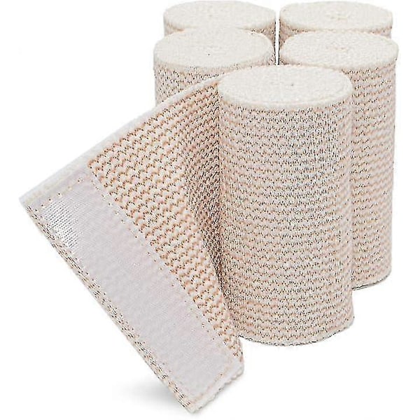 Elastisk bomullsbinda, 4\" X 0,9-2 cm stretchlängd, kardborreknäppning, latexfri kompressionsbinda (5-pack)