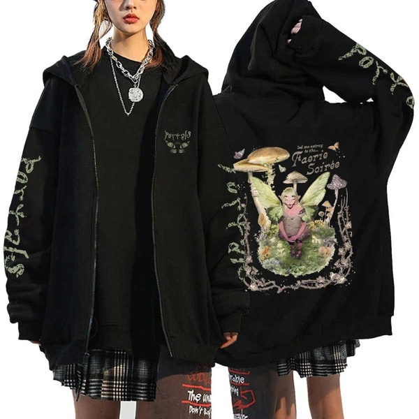 Melanie Martinez Portals Hoodies Tecknade Dragkedja Tröjor Hip Hop Streetwear Jackor Män Kvinnor Oversized Y2K Kläder Black2 S