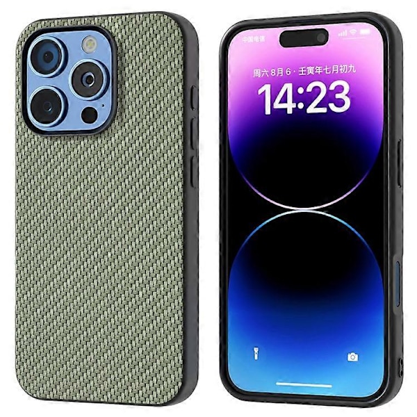 ABEEL Kompatibelt Skal för iPhone 16 Pro Max Läder+PC+TPU Telefonskal Kolfibertextur Green
