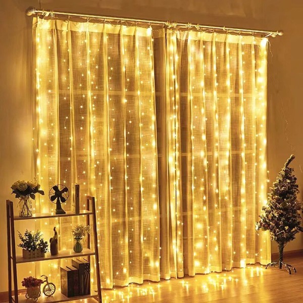 LED Gardin Istapp Lys Jul Lysdekorasjon 3m Fjernkontroll USB Bryllupsgirlander for Soverom Party Hjem 6x3M Warm White
