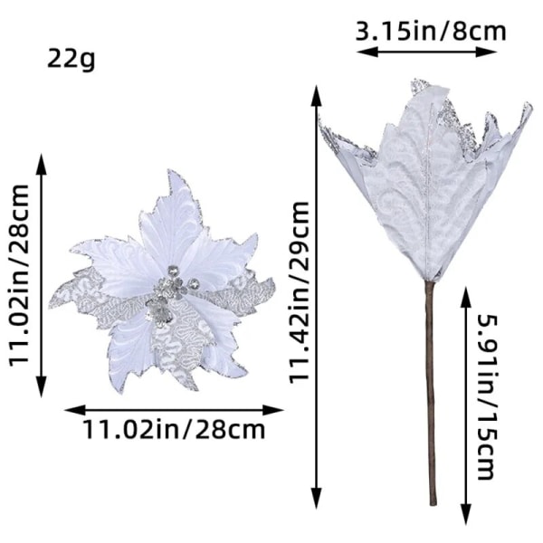 28CM 1/2/3kpl Suuri joulun keinotekoinen kukka Glitter Joulukuusen koristelu koti puutarha koulu ostoskeskus Lomatapahtuman koristelu 102006CWhite 1pc