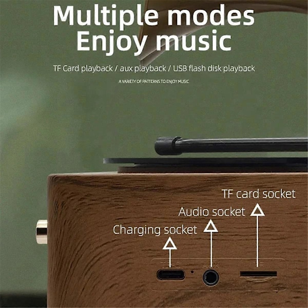 Retro Grammofonform Bluetooth Högtalare Portabel Box Trådlös Högtalare Utomhus för Ljudsystem TF F