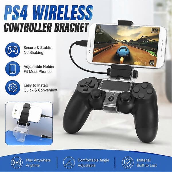 Telefonklämmahållare för PS4-kontroll – justerbart mobilspelfäste
