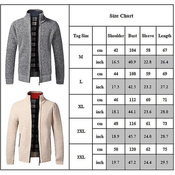 Herre Vinter Varm Langermet Solid Glidelås Strikket Cardigan Casual Genser Topp Jakker 2XL
