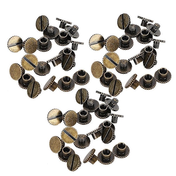 30 Sæt Bog Nitter Riflet Flad Messing Læder Binding Knap Søm 9,5x6mm Søm 4mm Skrue (Bronze)