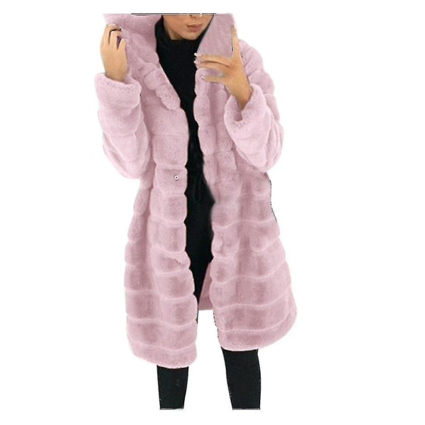 Naisten tekoturkis talvi casual takki pitkähihainen fleecetakki M Beige