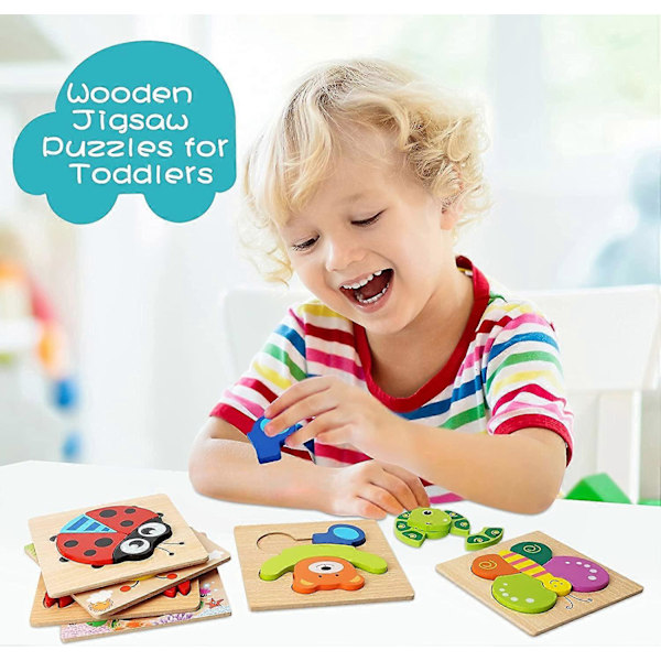 Träpussel Presenter Leksaker för Småbarn 1 2 3 4 År Gamla Pojkar Flickor Spädbarn Barn Lärande Pedagogiska Leksaker 6-pack