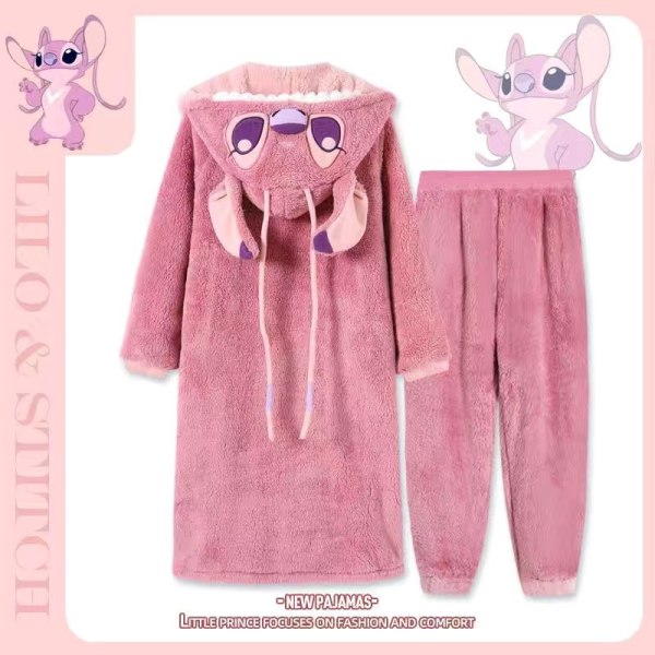 Rosa Stitch höst- och vinterkorall sammetsnattlinne, förtjockad sammetsbadrock, Monster University hemmakläder, vinter Pink Stitch 4XL/170-185pounds