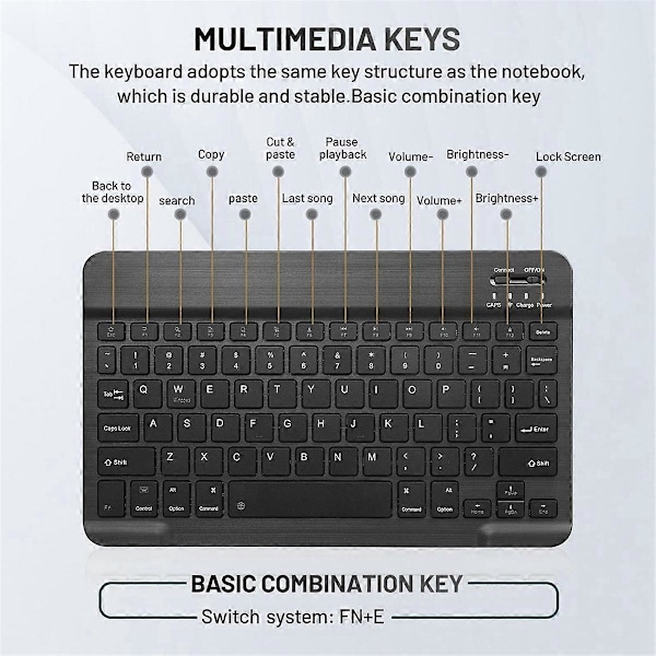10 tommers Bluetooth-tastatur Oppladbart Ultratynt Trådløst Mus- og Tastatursett for Android-nettbrett C