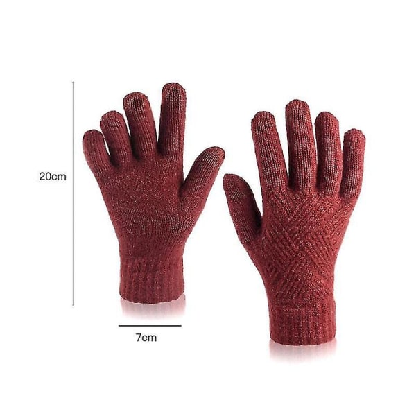 Dam Vinter Varma Stickade Hel Fingerhandskar Herr Enfärgad Ull Touch Screen S-xl Style3