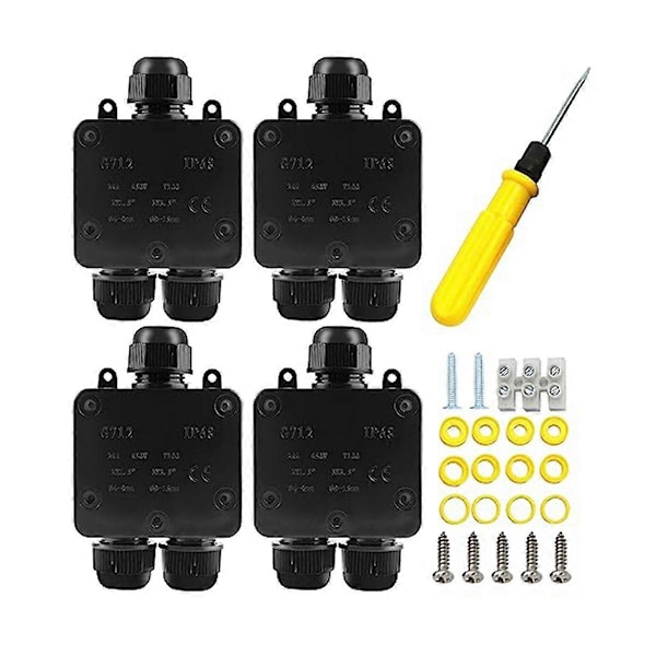 4 stk Vanntett Koblingsboks 3 Veis, IP68 Ekstern Vanntett Elektrisk Koblingsboks for Diameter 5