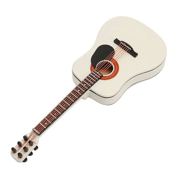 Mini Gitarr Modell Vit 13 cm Lång Slät Trä Rik Detaljering Miniatyr Trägitarr för Bord Hylla Skåp