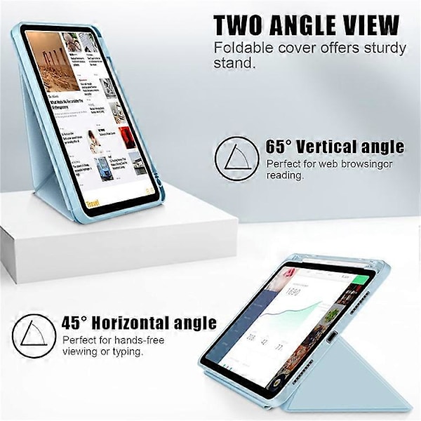 Kompatibel med iPad 10.9 (2022) / iPad 10. generation Origami Stand PU Læder Tablet Case Auto Vågn/Sov Pen Slot Beskyttelsescover Azure